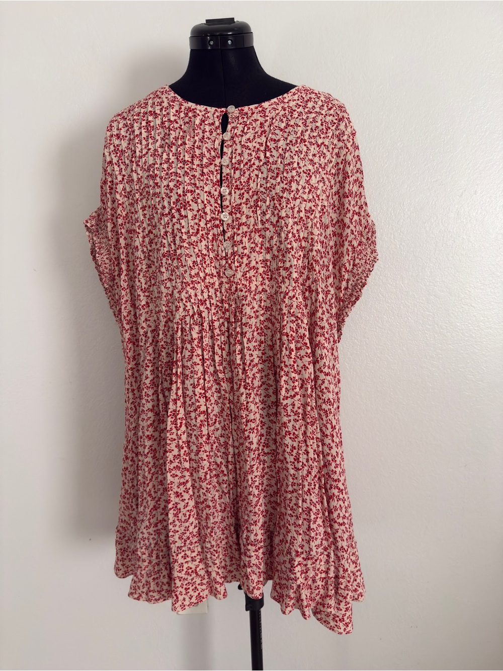 Free People One Fine Day Ditsy Floral Mini Dress Sz M Red Pockets - Picture 2 of 8
